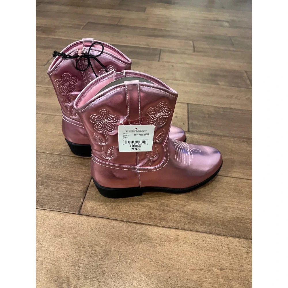 Thereabouts Kids Metallic Pink Western Cowboy Boots Floral Embroidered Size 6 M